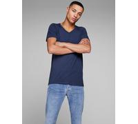 T-Shirt JACK & JONES "SLIM- FIT BASIC TEE V-NECK", Damen, Gr. XL, blau (navy blazer), Jersey, Obermaterial: 92% Baumwolle, 8% Elasthan, unifarben, schmal hüftbedeckend, V-Ausschnitt, Shirts T-Shirt, m