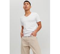 T-Shirt JACK & JONES "SLIM- FIT BASIC TEE V-NECK", Herren, Gr. L, weiß, Jersey, Obermaterial: 92% Baumwolle, 8% Elasthan, unifarben, schmal hüftbedeckend, V-Ausschnitt, Shirts T-Shirt, mit V-Ausschnit