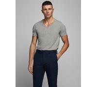 T-Shirt JACK & JONES "SLIM- FIT BASIC TEE V-NECK", Herren, Gr. XXL, grau (light grau melange), Jersey, Obermaterial: 92% Baumwolle, 8% Elasthan, schmal hüftbedeckend, V-Ausschnitt, Shirts T-Shirt, mit