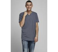 T-Shirt JACK & JONES "SPLIT NECK TEE", Herren, Gr. M, blau (navy blazer), Jersey, Obermaterial: 100% Baumwolle, unifarben, schmal hüftbedeckend, V-Ausschnitt, gerader Abschluss, Shirts T-Shirt, mit V-