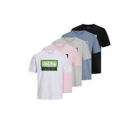 JACK AND JONES JACK&JONES Herren T-Shirts, 5er Pack - JCOLOGAN SUMMER PRINT, Rundhals, Baumwolle (12263688) S Rosa/Weiß/Schwarz
