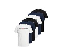JACK AND JONES JACK&JONES Herren T-Shirt, 6er Pack - JJECORP LOGO TEE CREW NECK, Logo-Print, Baumwolle (TB_12191330-6P) XL Weiß/Marineblau/Schwarz