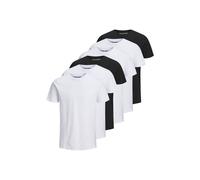 JACK&JONES Herren T-Shirt, 6er Pack - JJEORGANIC BASIC TEE O-NECK, Kurzarm, Bio-Baumwolle Weiß/Schwarz L