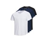T-Shirt JACK & JONES "JJEORGANIC BASIC TEE SS O-NE 5PK MP NOOS", Damen, Gr. L, blau (weiß, navy, schwarz), Single Jersey, Obermaterial: 100% Baumwolle, unifarben, normal hüftbedeckend, Rundhals, Shirt