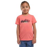 T-Shirt JACK WOLFSKIN "HIKING GRAPHIC T KIDS", Jungen, Gr. 140, print, sunsetcoral, Obermaterial: 100% POLYESTER, Shirts T-Shirt (98781419-140) print, sunsetcoral