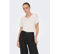 T-Shirt JDY "JDYSISSY S/S V-NECK TOP JRS DIA", Damen, Gr. M, cloud dancer, Jersey, Obermaterial: 96% Viskose, 4% Elasthan, unifarben, regular fit hüftlang, V-Ausschnitt, angeschnitten Umschlagsaum, Sh