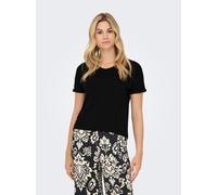 T-Shirt JDY "JDYSISSY S/S V-NECK TOP JRS DIA", Damen, Gr. XL, schwarz, Jersey, Obermaterial: 96% Viskose, 4% Elasthan, unifarben, regular fit hüftlang, V-Ausschnitt, angeschnitten Umschlagsaum, Shirts
