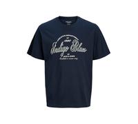 T-Shirt "JJEDENVER GRAPHIC TEE SS O-NECK SN PLS", Herren, Gr. 3XL, navy blazer, Jersey, Obermaterial: 100% Baumwolle, JACK & JONES PLUSSIZE, bedruckt, unifarben, normal, Rundhals, Shirts T-Shirt, mit 