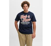 T-Shirt "JJELOGO TEE SS ONECK 2 COL AW25 NOOS PLS", Herren, Gr. 5XL, blau (sky captain), Jersey, Obermaterial: 100% Baumwolle, JACK & JONES PLUSSIZE, bedruckt, regular fit hüftlang, Rundhals, Shirts T