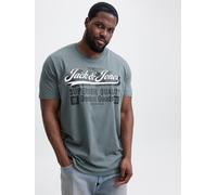 T-Shirt "JJELOGO TEE SS ONECK 2 COL AW25 NOOS PLS", Herren, Gr. 5XL, grün (stormy weather), Jersey, Obermaterial: 100% Baumwolle, JACK & JONES PLUSSIZE, bedruckt, regular fit hüftlang, Rundhals, Shirt