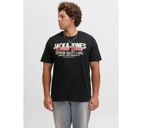 T-Shirt "JJELOGO TEE SS ONECK 2 COL AW25 NOOS PLS", Herren, Gr. 5XL, schwarz, Jersey, Obermaterial: 100% Baumwolle, JACK & JONES PLUSSIZE, bedruckt, regular fit hüftlang, Rundhals, Shirts T-Shirt (626