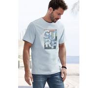 T-Shirt JOHN DEVIN, Herren, Gr. L (52/54), blau (hellblau), Jersey, Obermaterial: 100% Baumwolle, bedruckt, regular fit normal, Rundhals, abgesteppte Kante, Shirts T-Shirt, Rundhalsshirt mit Surf -Auf