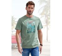 T-Shirt JOHN DEVIN, Herren, Gr. S (44/46), grün, Jersey, Obermaterial: 100% Baumwolle, bedruckt, regular fit normal, Rundhals, abgesteppte Kante, Shirts T-Shirt, Rundhalsshirt mit Surf -Aufdruck aus r