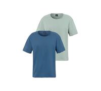 T-Shirt JOHN DEVIN, Jungen, Gr. S (44/46), blau (blau, mint), Single Jersey, Obermaterial: 100% Baumwolle, unifarben, Basic, relaxed fit normal, Rundhals, offene Kante, Shirts T-Shirt, Relaxed Fit, Ku