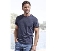 T-Shirt JOHN DEVIN "mit Slub-Garn Struktur", Damen, Gr. XXL (60/62), blau, Slub, Obermaterial: 100% Baumwolle, meliert, bequem normal, Rundhals, abgesteppte Kante, Shirts T-Shirt, aus leichter, strukt