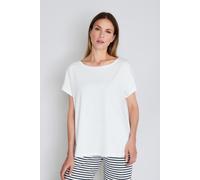 T-Shirt JOOP "Cosy", Damen, Gr. 38, weiß (open weiß), Jersey, Obermaterial: 95% Baumwolle, 5% Elasthan, unifarben, loose fit hüftlang, Rundhals, Shirts T-Shirt, Rundhalsausschnitt, kurzärmelig, Cotton