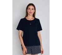 T-Shirt JOOP "Cosy", Damen, Gr. 44, blau (navy), Jersey, Obermaterial: 95% Baumwolle, 5% Elasthan, loose fit hüftlang, Rundhals, Shirts T-Shirt, mit schlichter Eleganz (36347141-44) navy