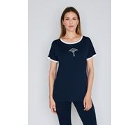T-Shirt JOOP "Move", Damen, Gr. 42, blau, Single Jersey, Obermaterial: 95% Modal, 5% Elasthan, unifarben, bequem hüftlang, Rundhals, Shirts T-Shirt, mit kontrastierendem Rundhalsausschnitt (49845702-4