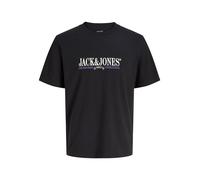 T-Shirt "JORFREDERIKSBERG GRAPHIC BOX TEE SS PLS", Herren, Gr. 5XL, schwarz, Jersey, Obermaterial: 100% Baumwolle, JACK & JONES PLUSSIZE, bedruckt, regular fit normal, Rundhals, Shirts T-Shirt, Baumwo
