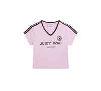 T-Shirt JUICY COUTURE "JUICY WAG V NECK TSHIRT. Damen", Damen, Gr. S, cherry blossom, Jersey, 66% Modal, 28% Viskose, 6% Elasthan, normal taillenlang, Rundhals, Shirts T-Shirt, T-Shirt Damen, Schriftz