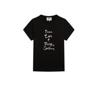T-Shirt JUICY COUTURE "PEACE LOVE AND JUICY HILTON T-SHIRT Damen", Mädchen, Gr. XS, schwarz, 95% BAUMWOLLE, 5% ELASTAN, slim fit, Rundhals, Shirts T-Shirt, T-Shirt Damen, Schriftzug, Statement, Logopr