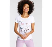 T-Shirt KANGAROOS, Damen, Gr. 36/38, bunt (weiß, bunt), Rippware, Obermaterial: 100% Baumwolle, bedruckt, körpernah hüftbedeckend, Rundhals, Shirts T-Shirt, Kurzarm, körpernahe Passform, aus Rippware 