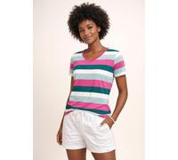 T-Shirt KANGAROOS, Damen, Gr. 36/38, petrol, fuchsia, Rippware, Obermaterial: 100% Baumwolle, figurbetont hüftlang, V-Ausschnitt, mit Aufschlag, Shirts T-Shirt, mit Streifen-Design (39510100-36) petro