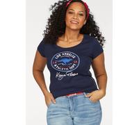 T-Shirt KANGAROOS, Damen, Gr. 44/46, blau (marine), Rippware, Obermaterial: 100% Baumwolle, bedruckt, kontrastfarbene Details, sehr figurbetont hüftbedeckend, Rundhals, Shirts T-Shirt, Kurzarm, sehr f