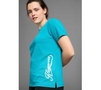 T-Shirt KANGAROOS, Damen, Gr. 44/46, blau (türkis), Obermaterial: 95% Baumwolle, 5% Elasthan, unifarben, figurumspielend hüftbedeckend, Rundhals, Shirts T-Shirt, Kurzarm, casual, unifarben, große Größ