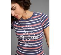 T-Shirt KANGAROOS, Damen, Gr. 44/46, bunt (graublau, puderrosa, altrosa, weiß), Rippware, Obermaterial: 80% Baumwolle, 20% Polyester, bedruckt, geringelt, gestreift, sehr figurbetont hüftlang, Rundhal