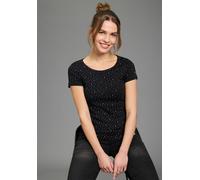 T-Shirt KANGAROOS, Damen, Gr. 44/46, schwarz, Rippware, Obermaterial: 100% Baumwolle, bedruckt, kontrastfarbene Details, sehr figurbetont hüftbedeckend, Rundhals, Shirts T-Shirt, Kurzarm, elastische R