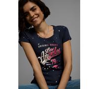 T-Shirt KANGAROOS, Damen, Gr. 48/50, blau (marine, meliert, bedruckt), Rippware, Obermaterial: 60% Baumwolle, 40% Polyester, bedruckt, meliert, figurbetont hüftbedeckend, Rundhals, Shirts T-Shirt, Kur