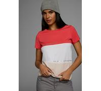 T-Shirt KANGAROOS, Damen, Gr. 52/54, rot (rot, weiß, beige), Single Jersey, Obermaterial: 100% Baumwolle, bedruckt, figurumspielend hüftlang, Rundhals, Shirts T-Shirt, im Colorblock-Design (85143312-5