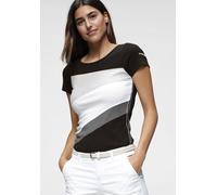 T-Shirt KANGAROOS, Damen, Gr. 52/54, weiß (schwarz, grau, weiß), Rippware, Obermaterial: 60% Baumwolle, 38% Polyester, 2% Viskose, mehrfarbig, sehr figurbetont hüftbedeckend, Rundhals, Shirts T-Shirt,