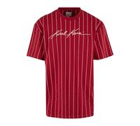 T-Shirt KARL KANI "Karl Kani Autograph Pinstripe Jersey Boxy T-Shirt", Damen, Gr. L, dunkelrot, 100% Baumwolle, gestreift, loose fit, Rundhals, Shirts T-Shirt (23490331-L) dunkelrot
