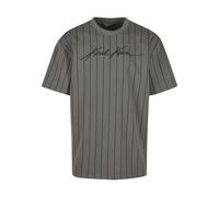 T-Shirt KARL KANI "Karl Kani Autograph Pinstripe Jersey Boxy T-Shirt", Herren, Gr. S, grau, 100% Baumwolle, gestreift, loose fit, Rundhals, Shirts T-Shirt (28815439-S) grau