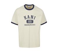 T-Shirt KARL KANI "Karl Kani College Regular Raglan T-Shirt", Herren, Gr. XS, beige (vanilla, dunkelblau), 100% Baumwolle, bedruckt, normal, Rundhals, Shirts T-Shirt (34234255-XS) vanilla, dunkelblau