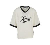 T-Shirt KARL KANI "Karl Kani Cursive Varsity Crochet Boxy T-Shirt", Herren, Gr. XXL, weiß (sanftes weiß, schwarz), 100% Baumwolle, bedruckt, oversize, Rundhals, Shirts T-Shirt (22032311-XXL) sanftes w