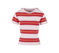 T-Shirt KARL KANI "Karl Kani Damen KW213-040-1 KK Small Signature Stripe Tee", Damen, Gr. XS, bunt (rose, rot, gelb), 95% Baumwolle, 5% Elasthan, gestreift, normal, Rundhals, Shirts T-Shirt (62630604-