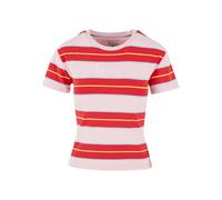 T-Shirt KARL KANI "Karl Kani Damen KW213-040-1 KK Small Signature Stripe Tee", Damen, Gr. XS, rose, rot, gelb, 95% Baumwolle, 5% Elasthan, gestreift, normal, Rundhals, Shirts T-Shirt (62630604-XS)