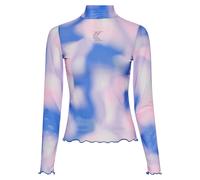 T-Shirt KARL KANI "Karl Kani Damen KW234-003-2 KK Studded Og Mesh Ls", Damen, Gr. XXS, deepwater, 88% Polyester, 12% Elasthan, slim fit, hoch geschlossener Ausschnitt, Shirts T-Shirt (96682312-XXS)