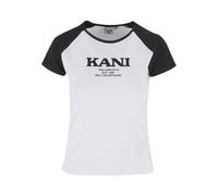 T-Shirt KARL KANI "Karl Kani Damen KW242-005-1 Retro Tiny Tee", Damen, Gr. XXS, weiß, schwarz, 95% Baumwolle, 5% Elasthan, bedruckt, skinny fit, Rundhals, Shirts T-Shirt (61097045-XXS) weiß, schwarz