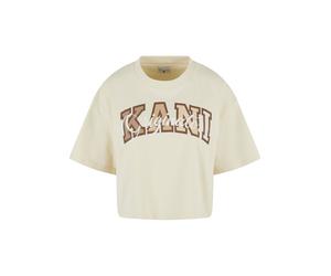 T-Shirt KARL KANI "Karl Kani Damen KW242-026-2 Karl Kani Serif Originator Crop Tee", Damen, Gr. XL, beige (sanftes weiß), 100% Baumwolle, bedruckt, loose fit, Rundhals, Shirts T-Shirt (99830721-XL) sa