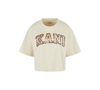 T-Shirt KARL KANI "Karl Kani Damen KW242-026-2 Karl Kani Serif Originator Crop Tee", Damen, Gr. XS, beige (sanftes weiß), 100% Baumwolle, bedruckt, loose fit, Rundhals, Shirts T-Shirt (99830721-XS) sa