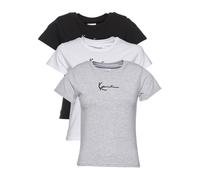 T-Shirt KARL KANI "Karl Kani Damen Small Signature 3-Pack Essential Tight Tee", Damen, Gr. L, weiß, schwarz, grau, 63% Baumwolle, 31% Polyester, 6% Elasthan, bedruckt, normal, Rundhals, Shirts T-Shirt