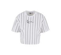 T-Shirt KARL KANI "Karl Kani Damen Small Signature Essential Pinstripe Crop Tee", Damen, Gr. M, schwarz-weiß (weiß, schwarz), 100% Baumwolle, gestreift, normal, Rundhals, Shirts T-Shirt (49106263-M) w