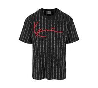 T-Shirt KARL KANI "Karl Kani Herren KKMQ12130BLK Signature Logo Pinstripe Tee", Damen, Gr. XS, schwarz, 100% Baumwolle, bedruckt, relaxed fit, Rundhals, Shirts T-Shirt (32057351-XS) schwarz