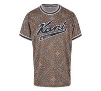 T-Shirt KARL KANI "Karl Kani Herren KM232-008-3 Unisex KK Varsity Paisley Mesh Tee", Damen, Gr. L, braun, 100% Polyester, loose fit, Rundhals, Shirts T-Shirt (43830913-L) braun
