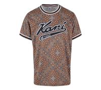 T-Shirt KARL KANI "Karl Kani Herren KM232-008-3 Unisex KK Varsity Paisley Mesh Tee", Damen, Gr. XXS, braun, 100% Polyester, loose fit, Rundhals, Shirts T-Shirt (43830913-XXS) braun