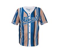 T-Shirt KARL KANI "Karl Kani Herren KM232-010-2 KK Varsity Striped Baseball Shirt", Damen, Gr. M, blau, sand, weiß, 100% Polyester (Recycelt), gestreift, normal, V-Ausschnitt, Shirts T-Shirt (67706208